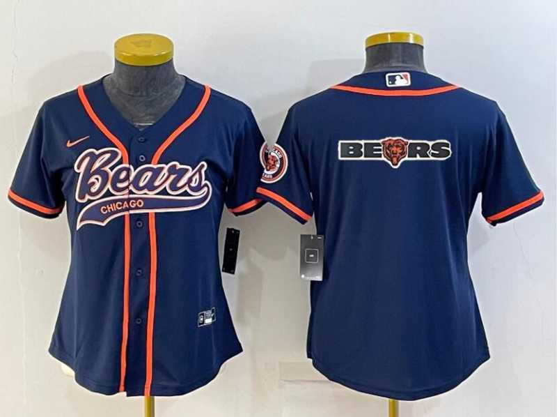 Womens Chicago Bears Navy Team Big Logo With Patch Cool Base Stitched Baseball Jersey
